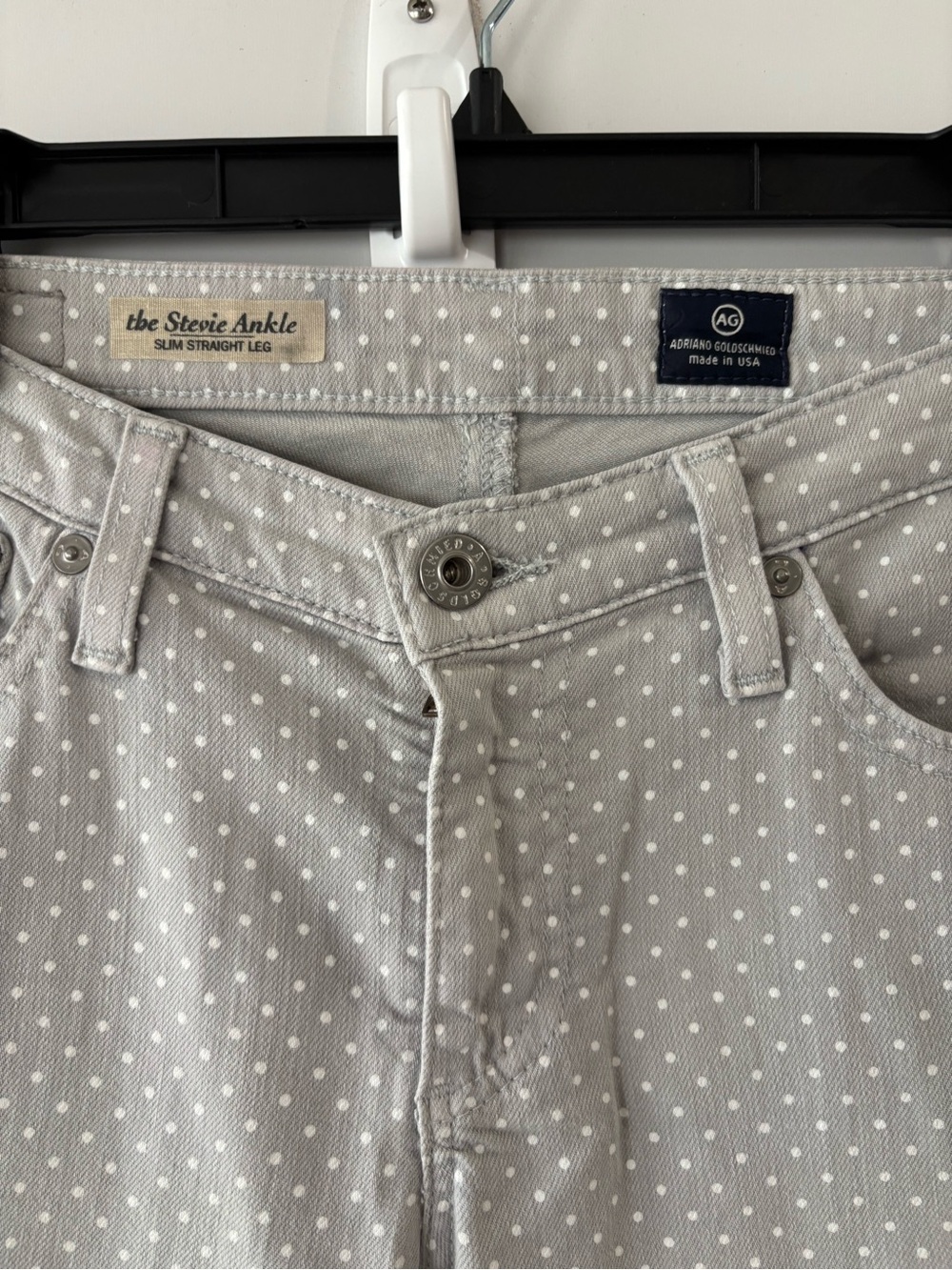 Ag Adriano Goldschmmied Light Gray Polka Straight Leg Jeans